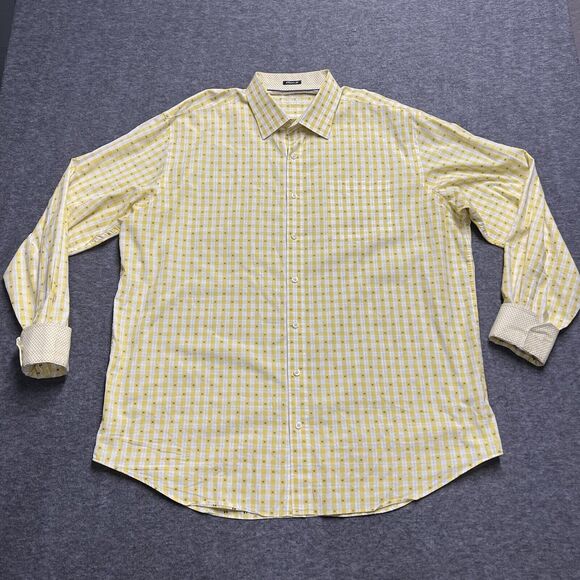 Bugatchi Other - Bugatchi Uomo Mens Shirt Size XXL/2XL Yellow Classic Fit Check Flip Cuffs Casual